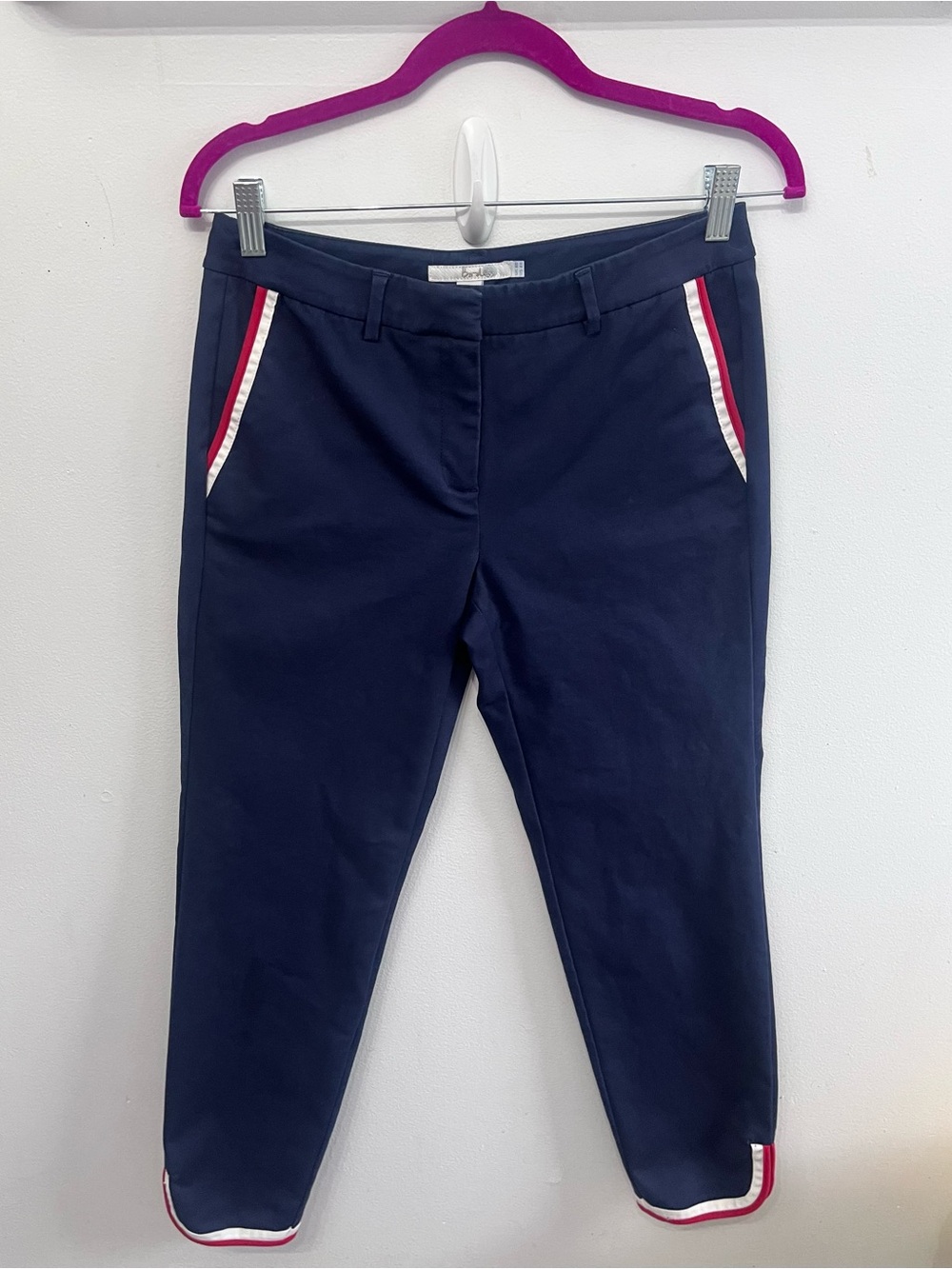 Navy Side-Trim Pants with Red & White Stripe